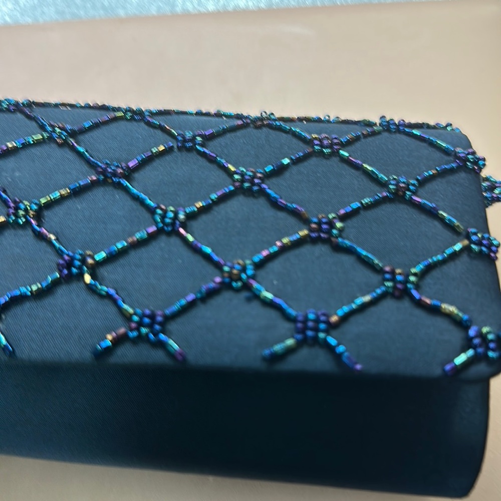 Nina Haden Navy Iris Beaded Clutch- Never used.
